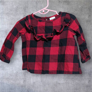 OKIE DOKIE Red Black Buffalo Check Ruffle Top Baby Size 9 Month (6-9 months)